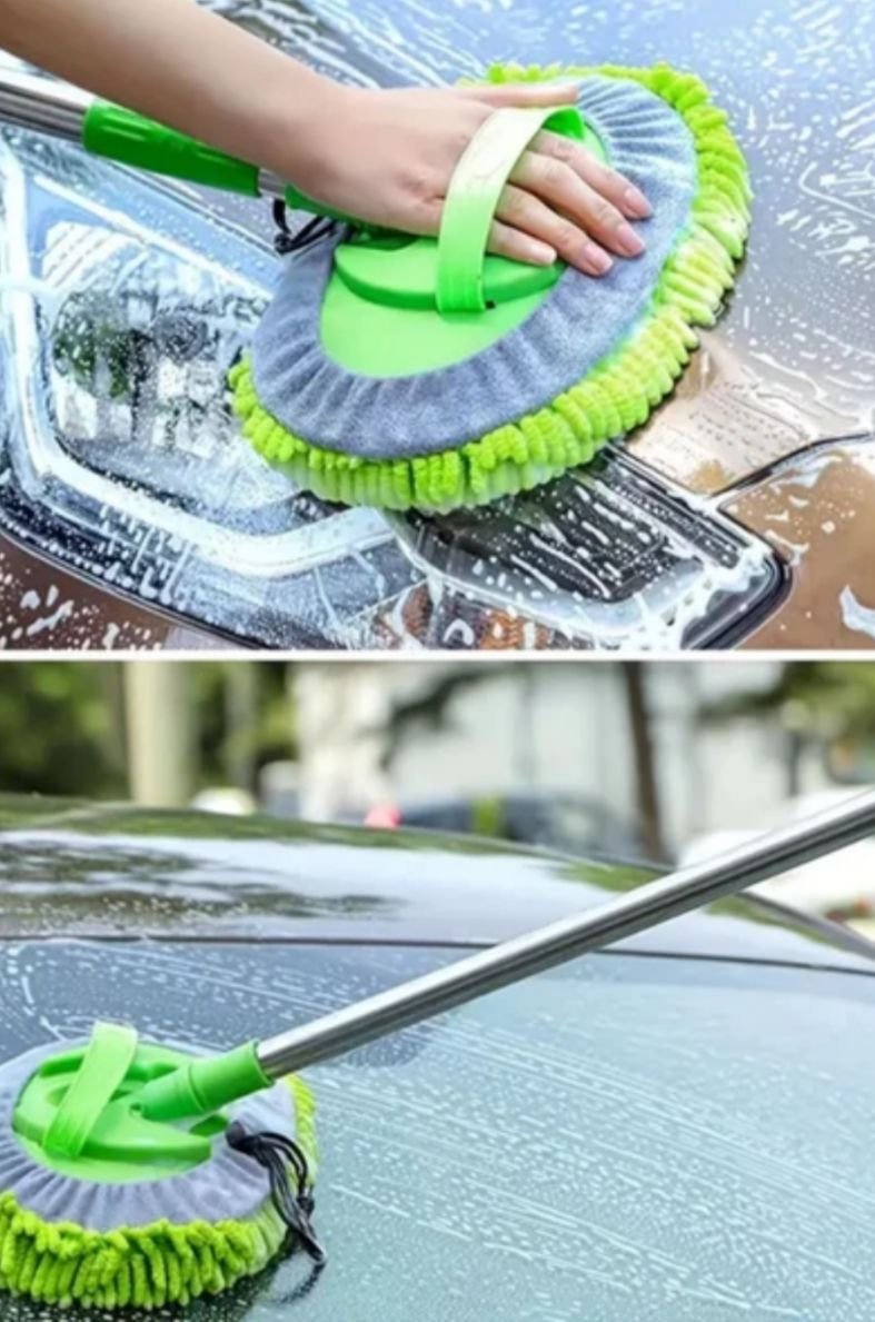 Çok Fonksiyonlu 2 In 1 Mikrofiber Araba Yıkama Fırçası Teleskopik Uzun Saplı Detay Fırçası Oto Mopu Alternatif
