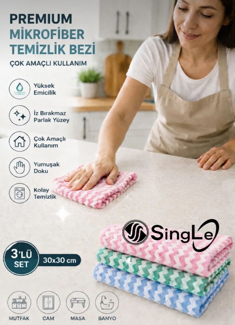 Mikrofiber Yumuşak Dokulu Temizlik Bezi 30:30 Cm Mutfak Bezi Leke Tutmaz Koku Yapmaz