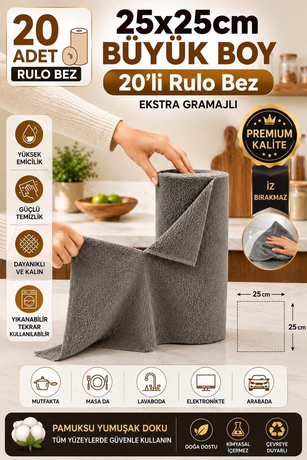 20^Li Rulo Mikrofiber Temizlik Bezi 25*25 CM